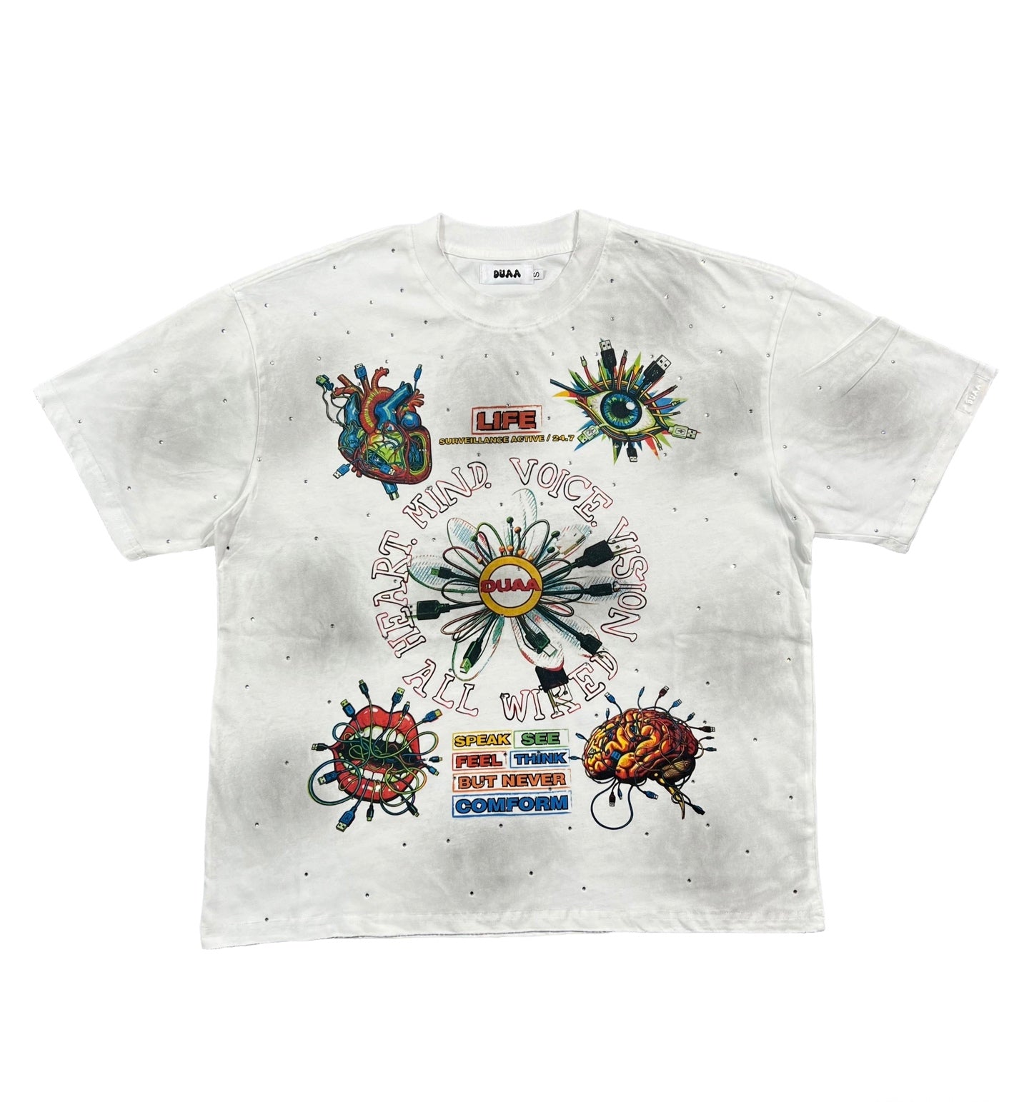 Camiseta Oversize Gráfica 'All Wired' con Detalle de Pedrería - Edición Streetwear