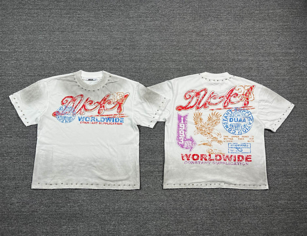 Camiseta Oversize Gráfica 'Worldwide' con Detalles de Pedrería - Edición Streetwear