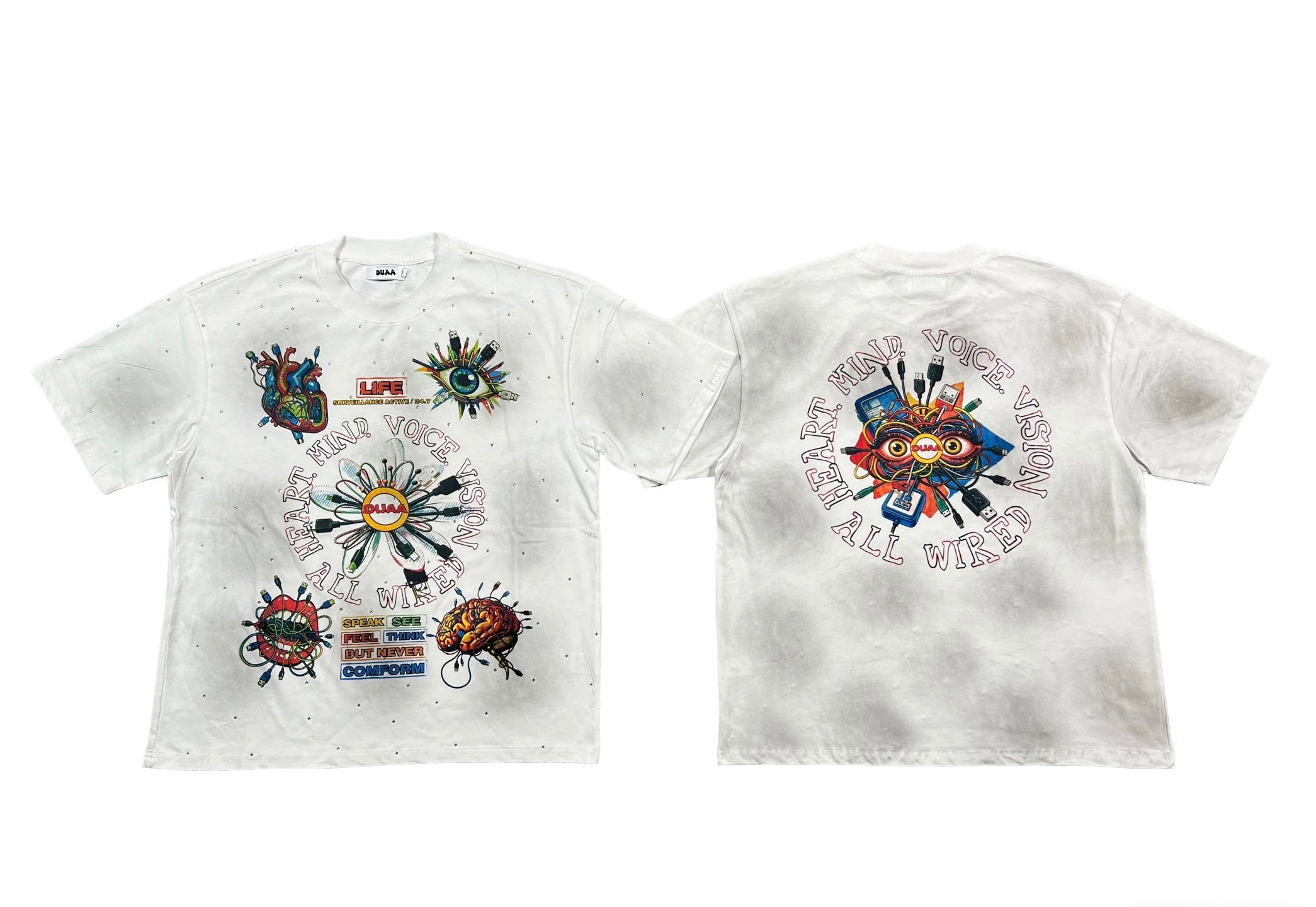 Camiseta Oversize Gráfica 'All Wired' con Detalle de Pedrería - Edición Streetwear