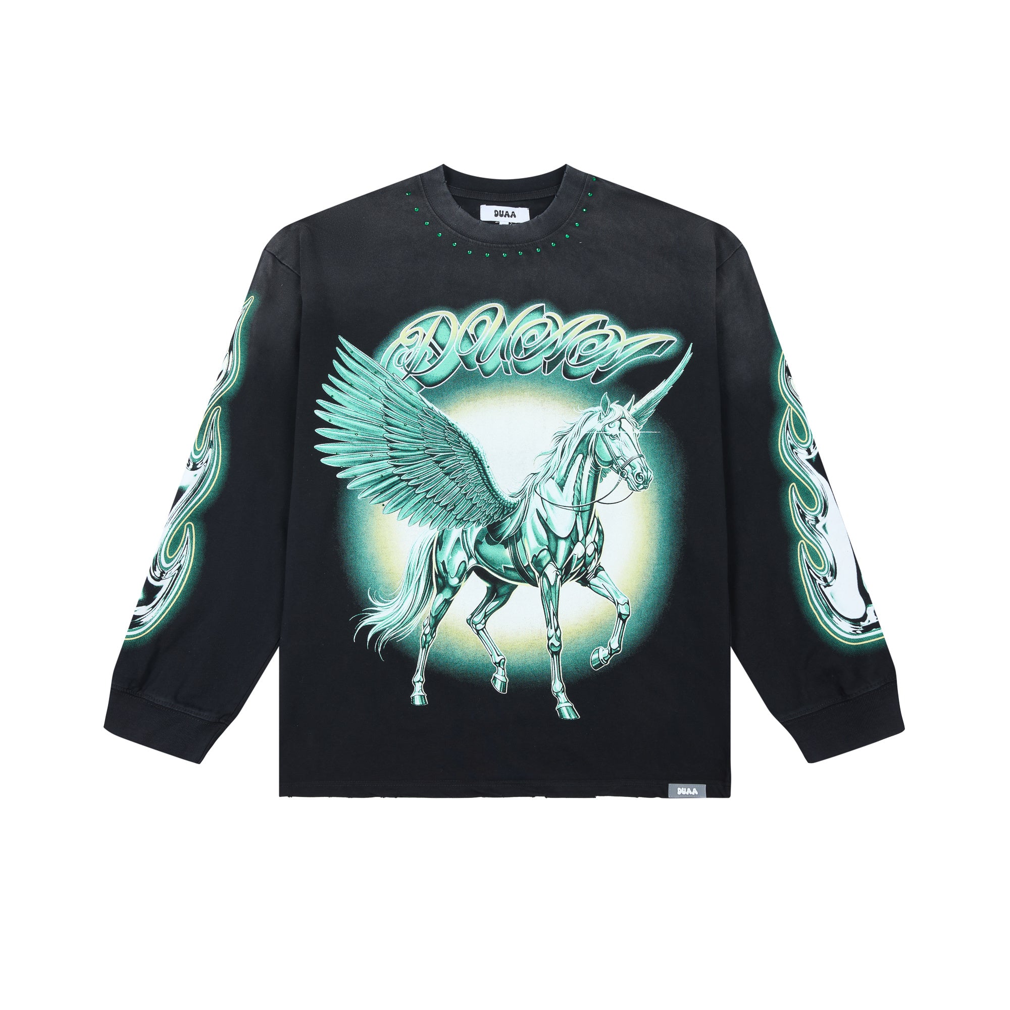 Camiseta Manga Larga Gráfica 'Pegasus Vision' con Pedrería - Edición Streetwear