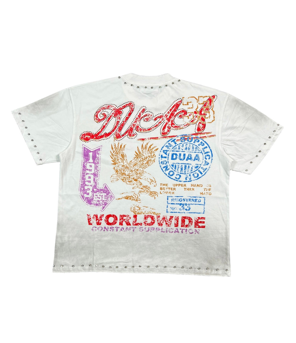 Camiseta Oversize Gráfica 'Worldwide' con Detalles de Pedrería - Edición Streetwear