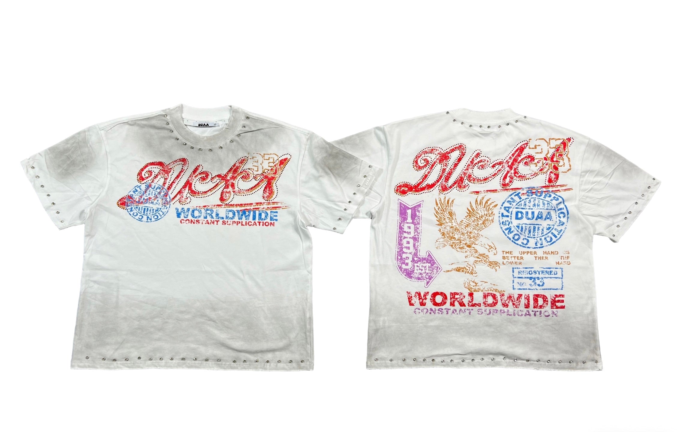 Camiseta Oversize Gráfica 'Worldwide' con Detalles de Pedrería - Edición Streetwear