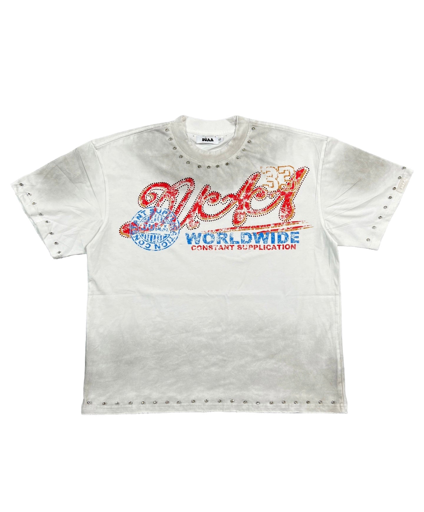 Camiseta Oversize Gráfica 'Worldwide' con Detalles de Pedrería - Edición Streetwear