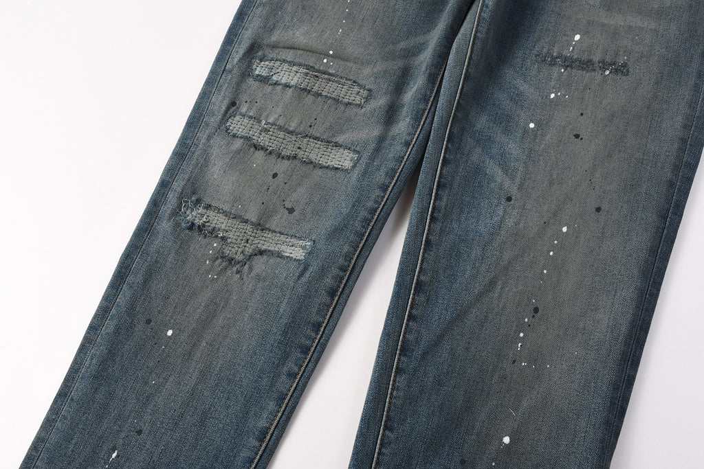 Jeans Purple Brand – Lavado Azul con Salpicaduras y Roturas