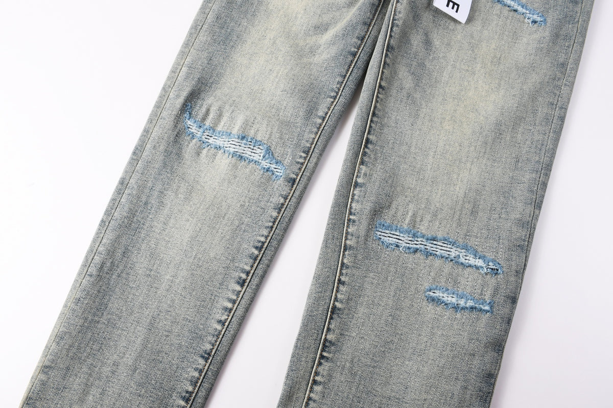 Jeans Purple Brand – Lavado Vintage con Parches Azules