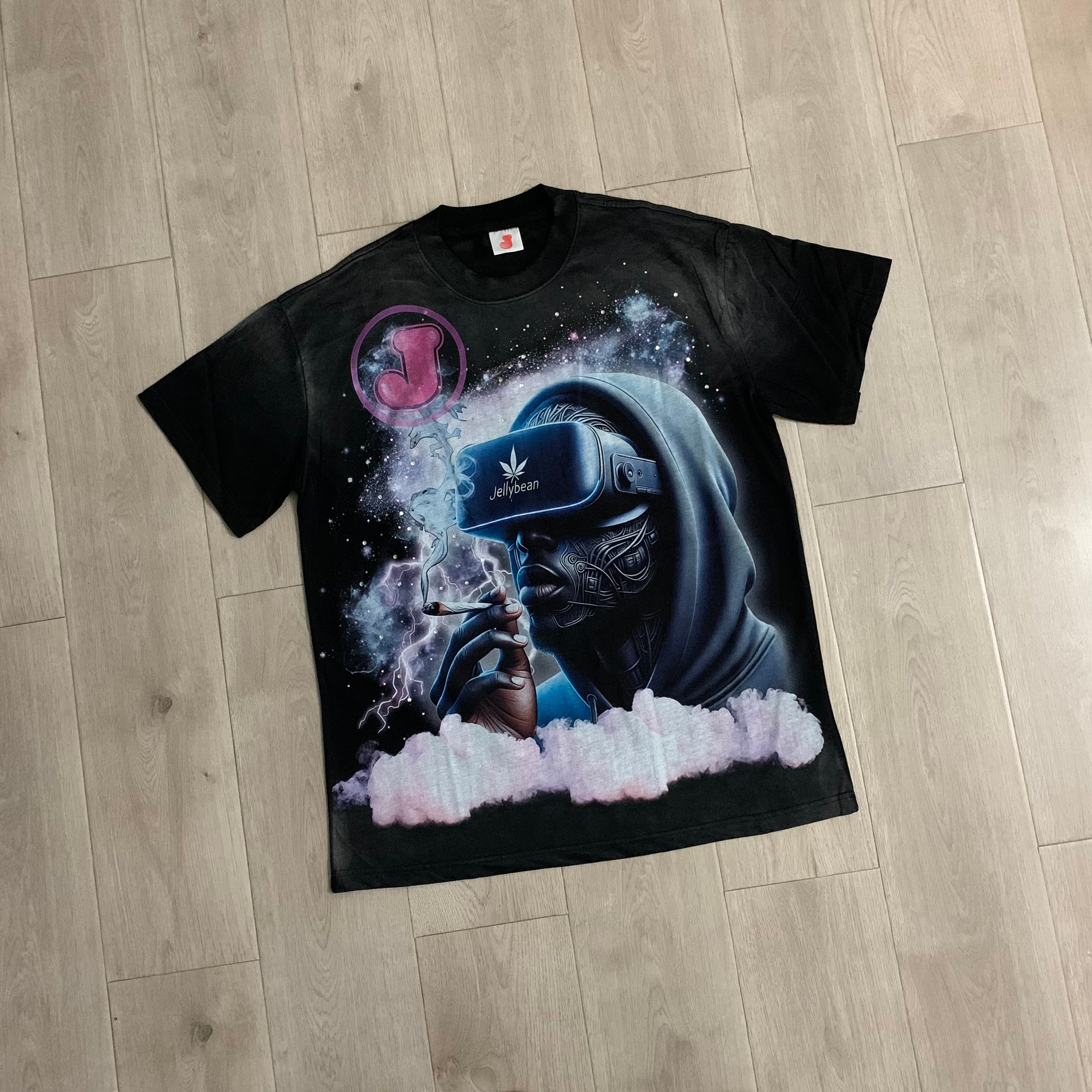 Playera Streetwear Oversize "Jellybean Galactic VR" – Negro Lavado