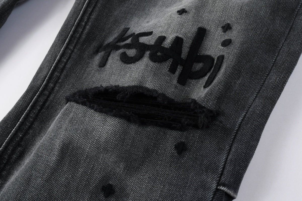 Jeans Ksubi – Negro Desgastado con Logo