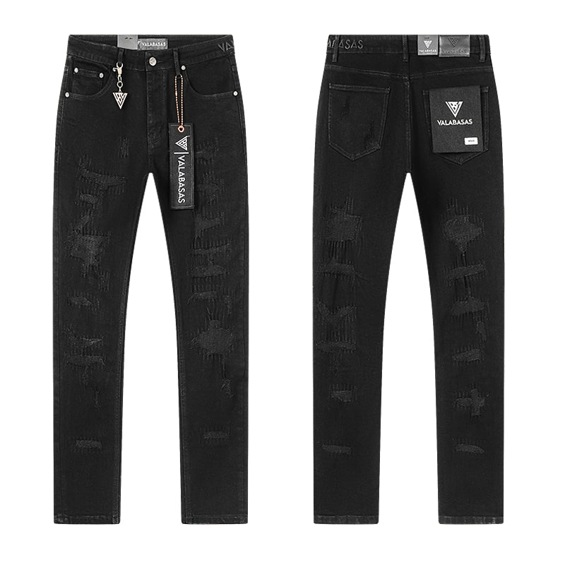 Jeans Valabasas – Negro Lavado con Remiendos