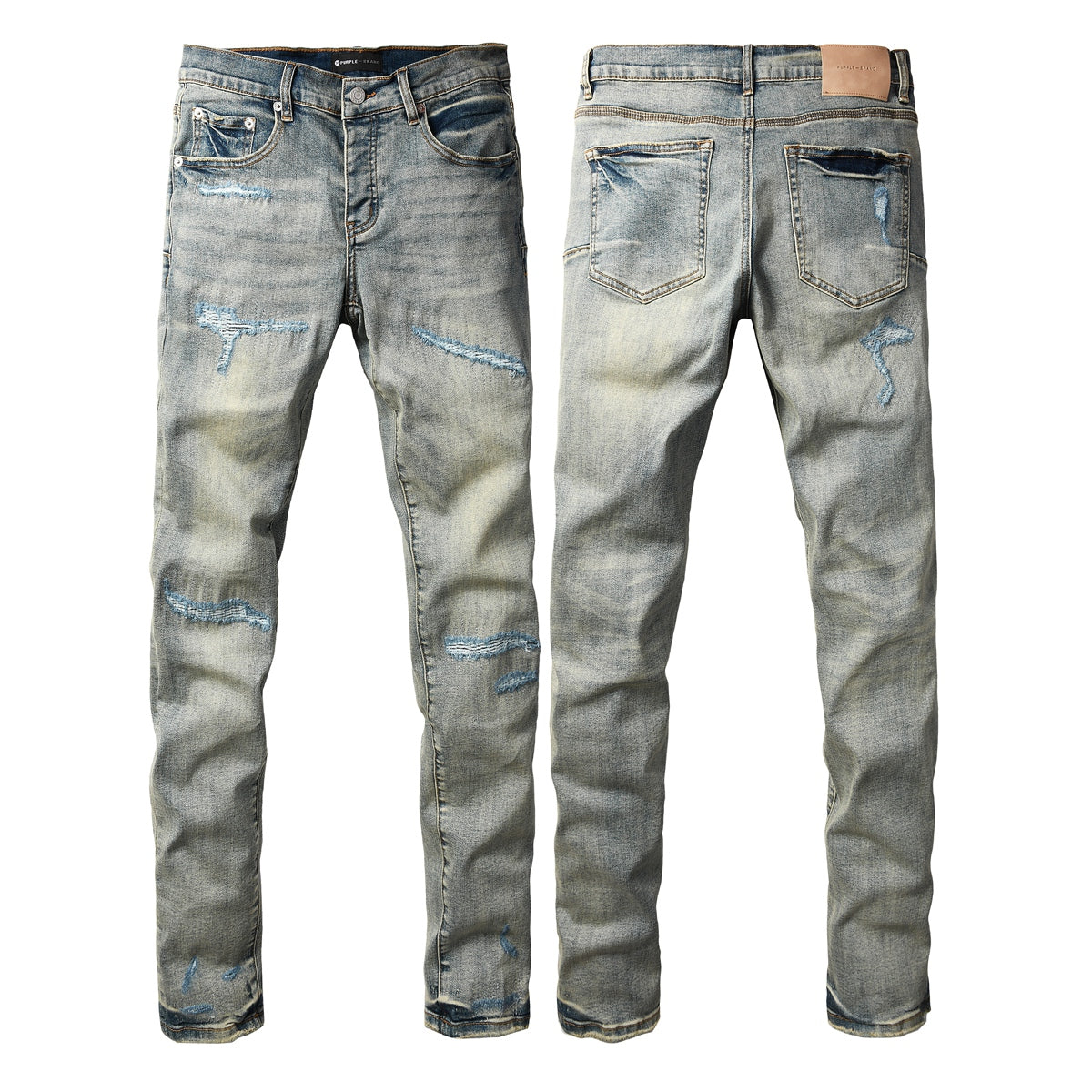 Jeans Purple Brand – Lavado Vintage con Parches Azules