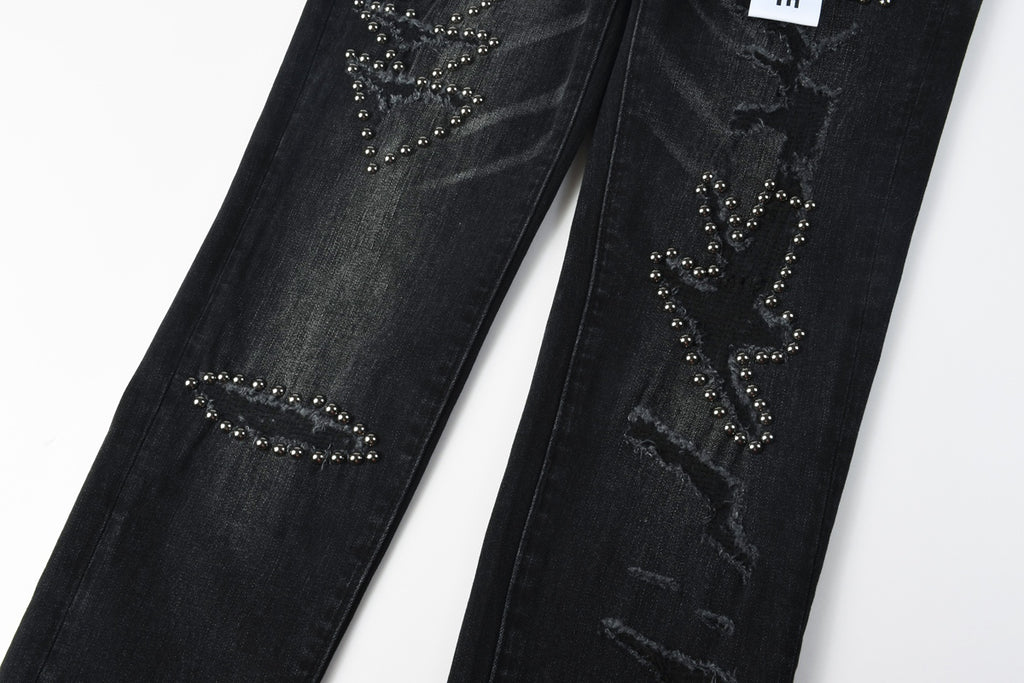 Jeans Negro Desgastado – Detalles en Pedrería