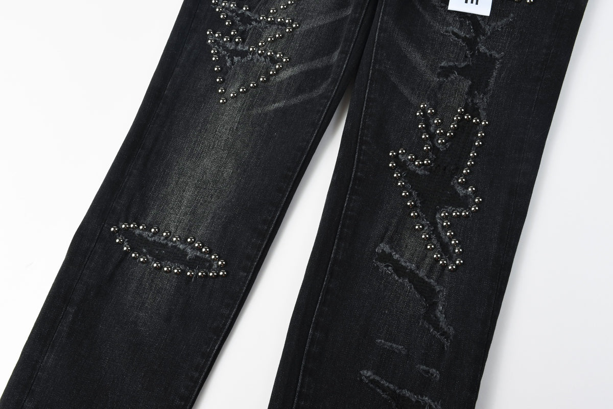 Jeans Negro Desgastado – Detalles en Pedrería