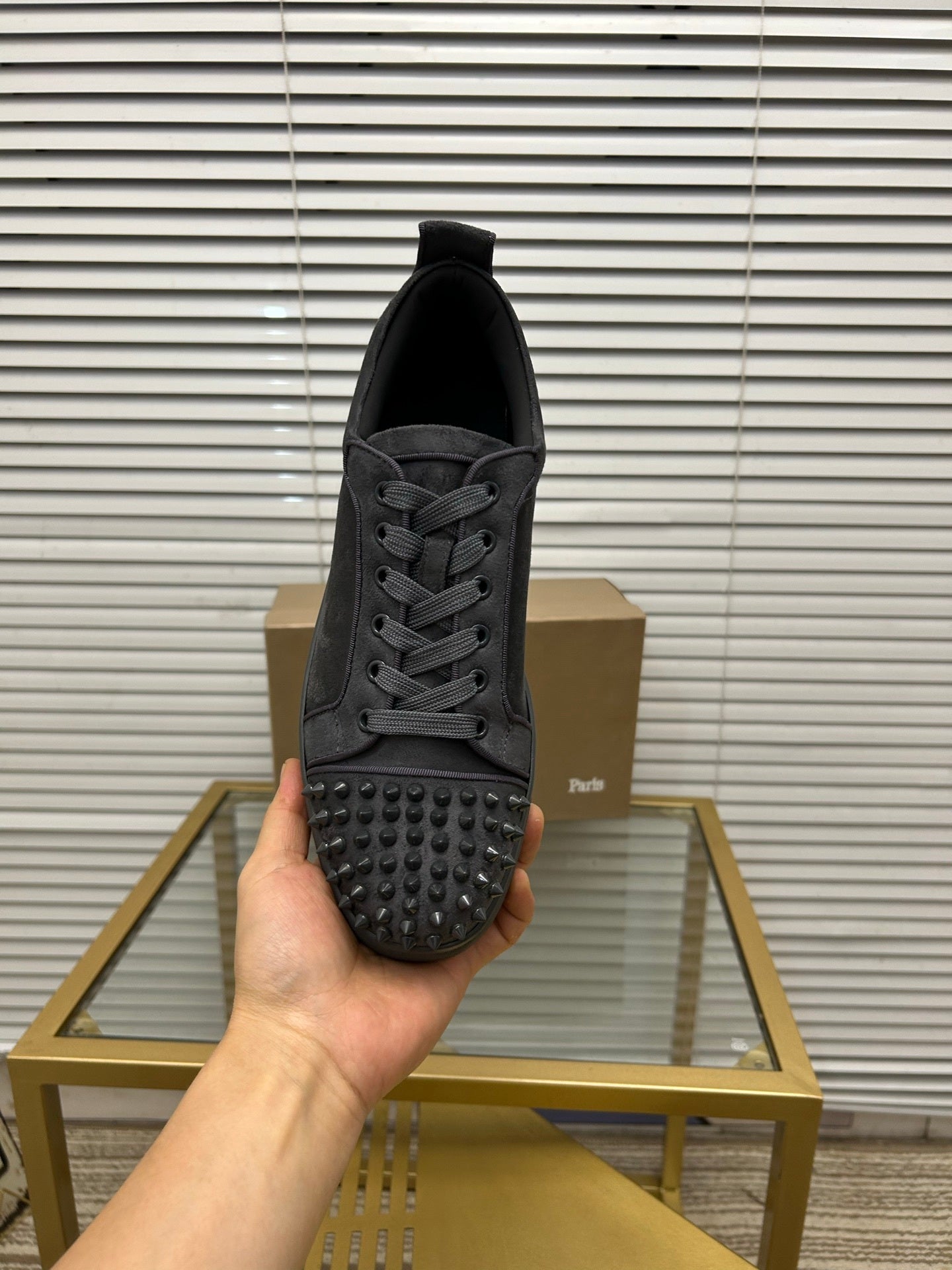 Christian Louboutin Louis Junior Spikes Orlato Flat Grey