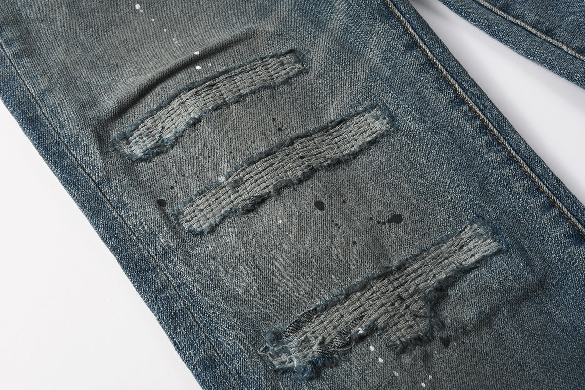 Jeans Purple Brand – Lavado Azul con Salpicaduras y Roturas