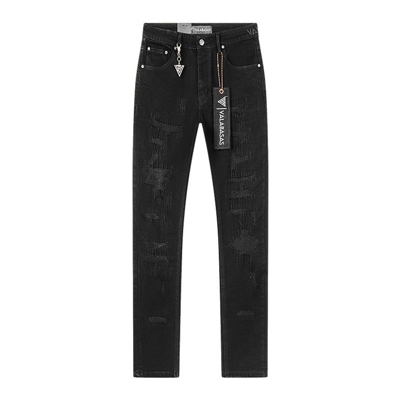 Jeans Valabasas – Negro Lavado con Remiendos