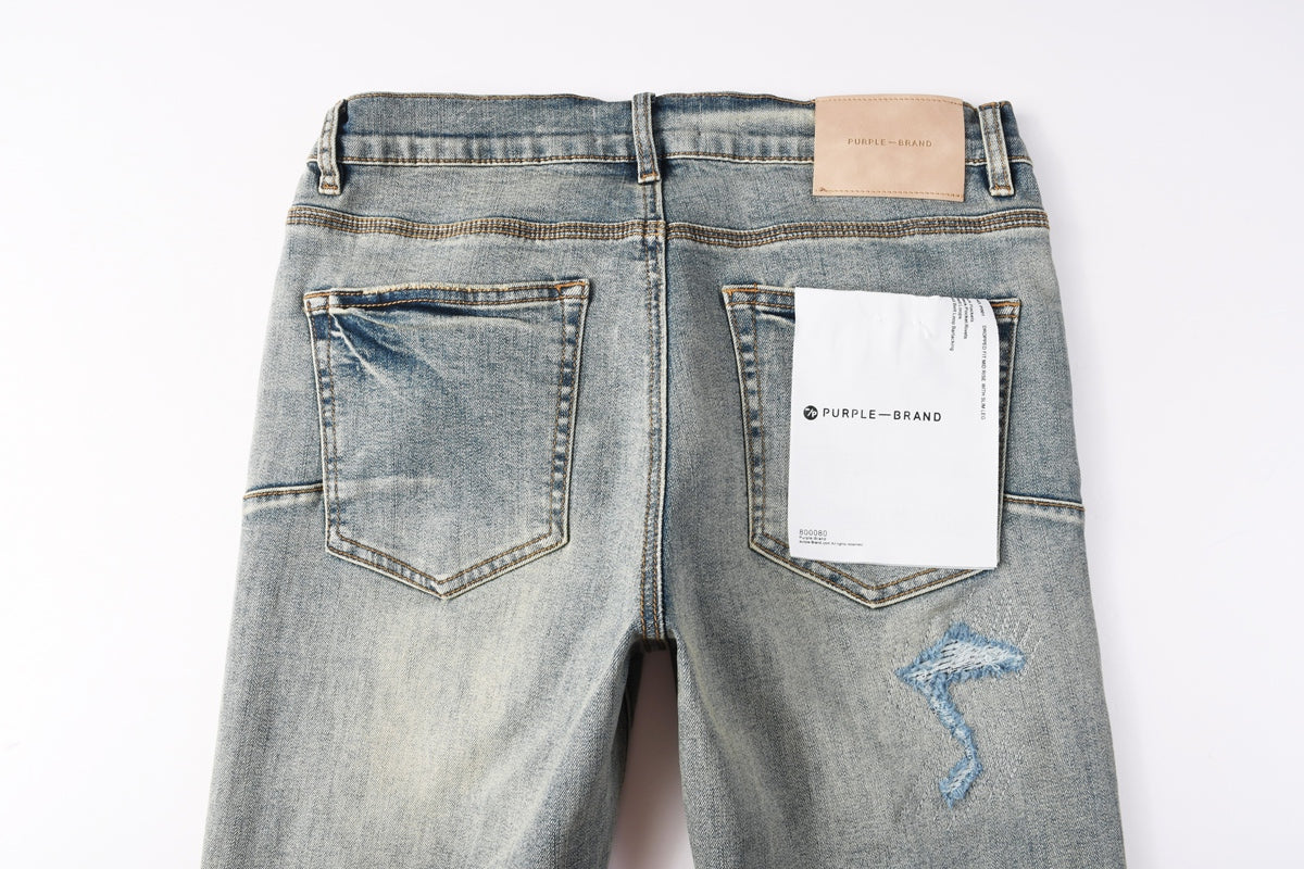 Jeans Purple Brand – Lavado Vintage con Parches Azules