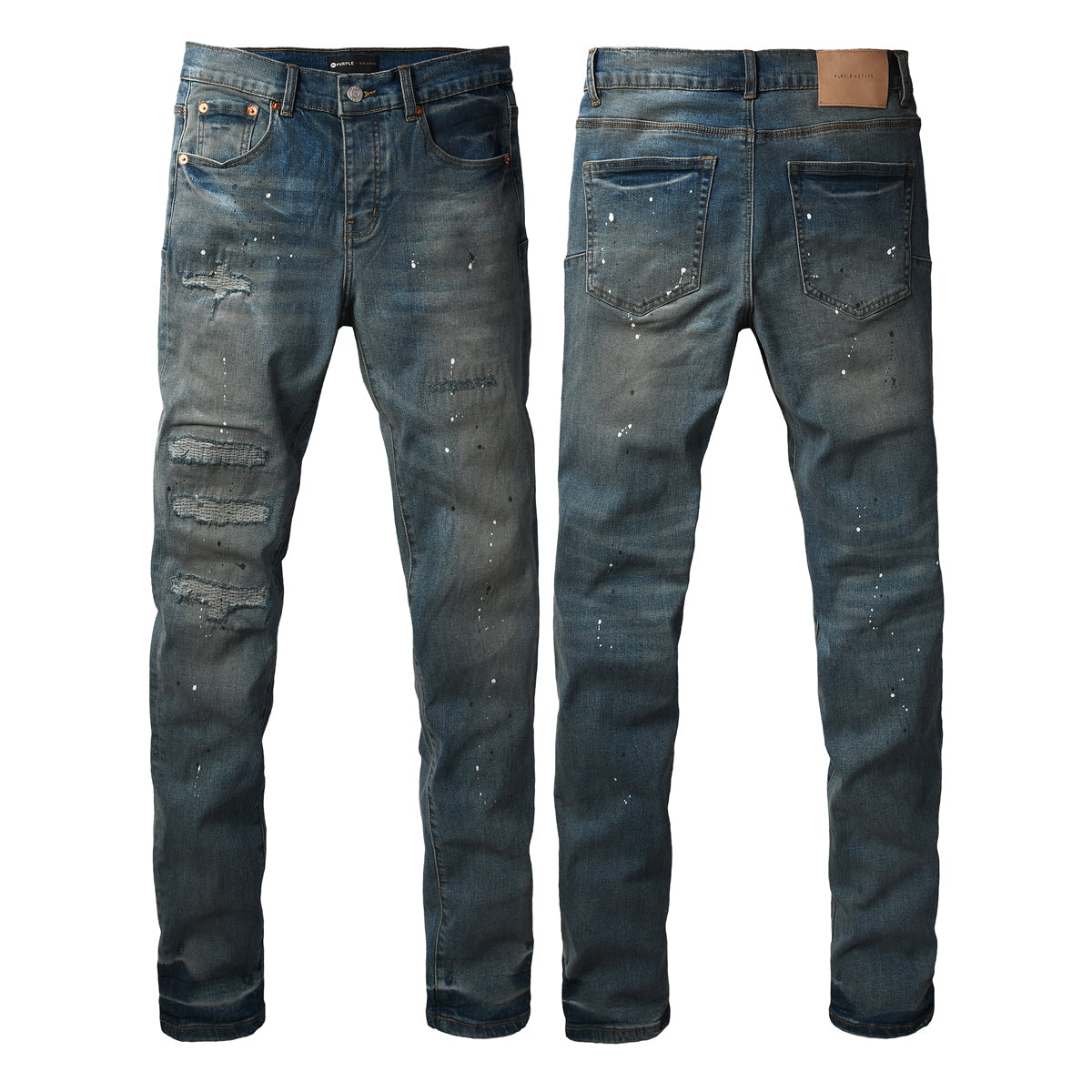 Jeans Purple Brand – Lavado Azul con Salpicaduras y Roturas