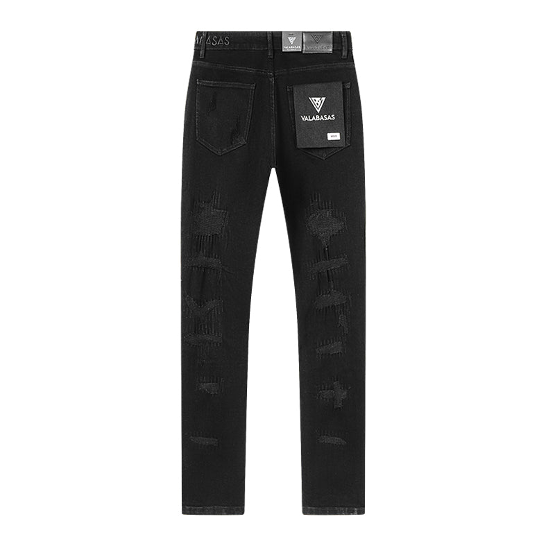 Jeans Valabasas – Negro Lavado con Remiendos