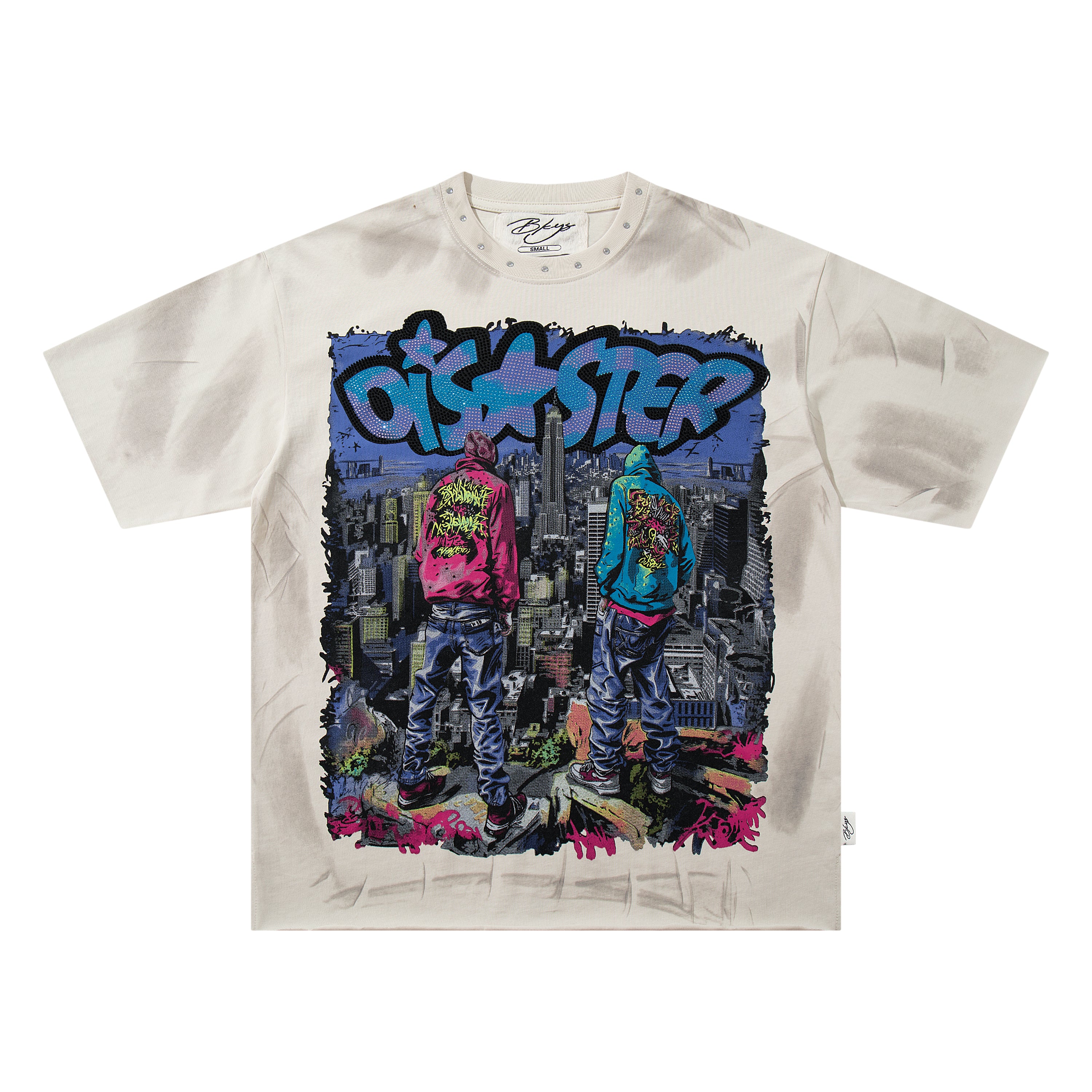 Camiseta Corta Urbana BKYS "Disaster" - Off-White / Gris Claro