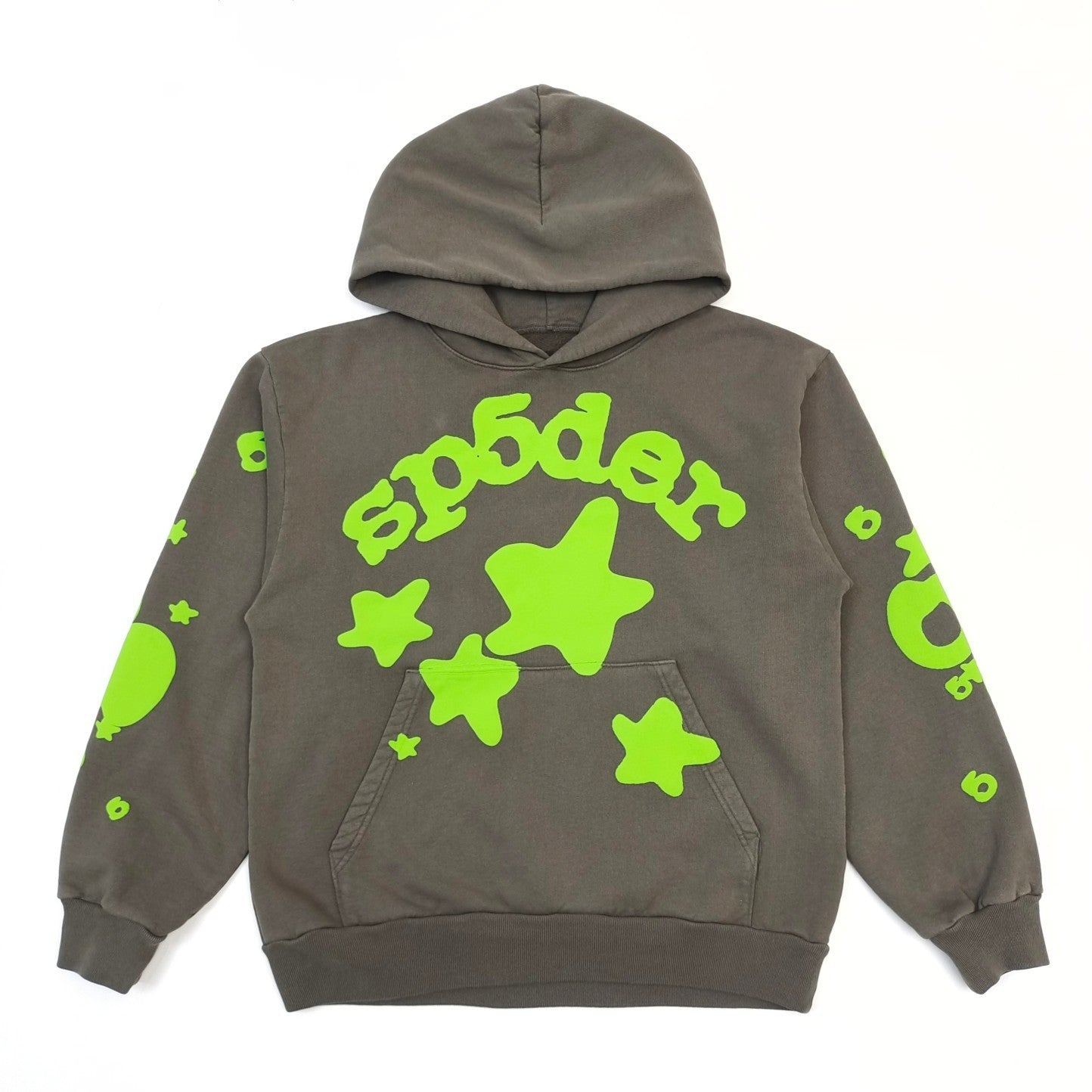 Sudadera Sp5der – Logo y Estrellas Verde Neón