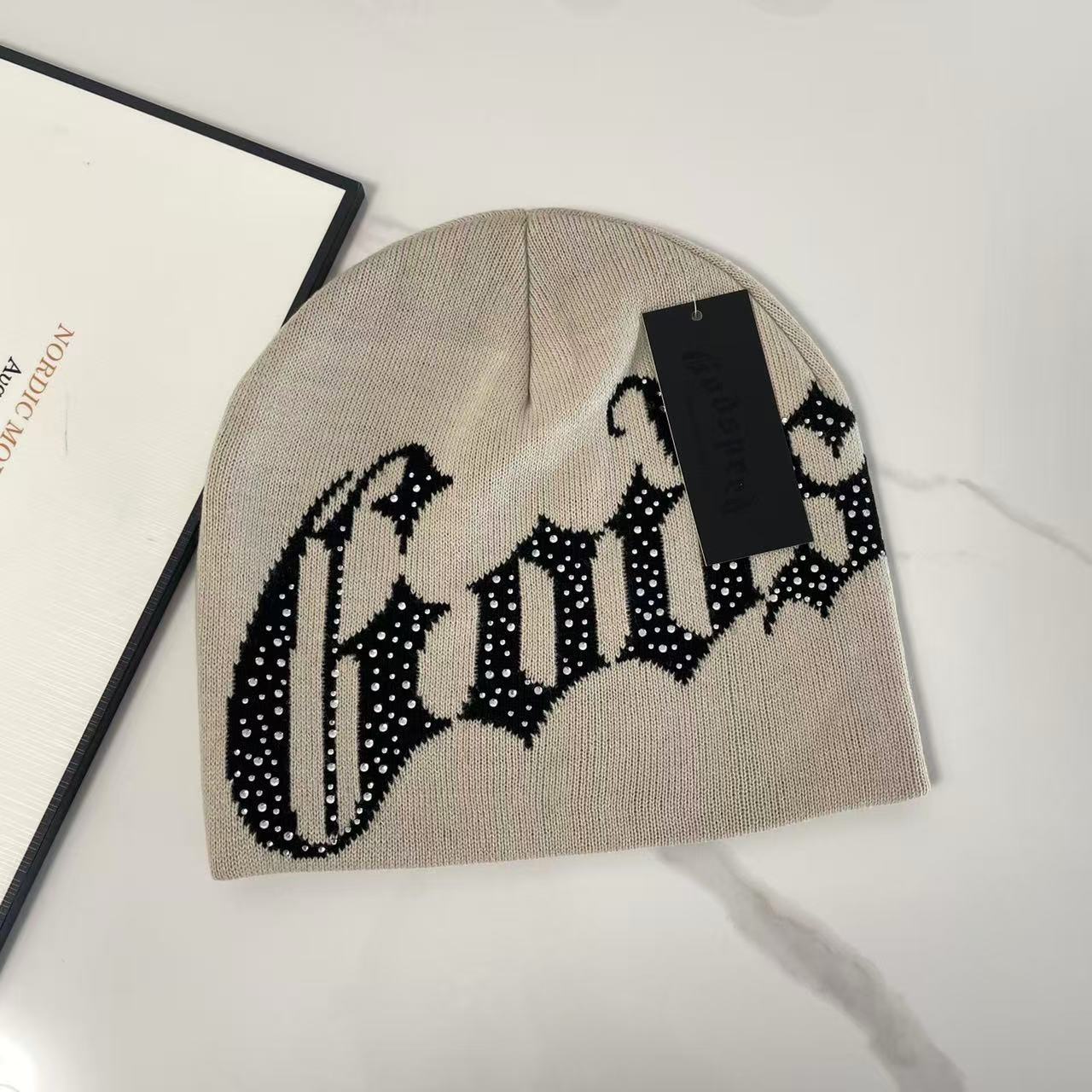 Prepara Rhinestone Gothic Knit Beanie
