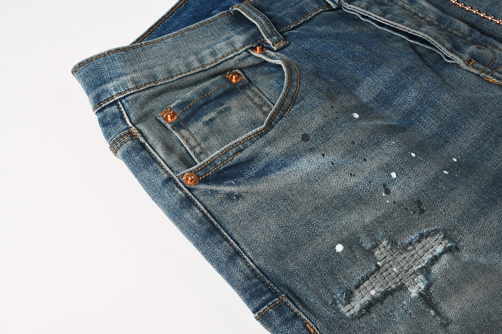 Jeans Purple Brand – Lavado Azul con Salpicaduras y Roturas