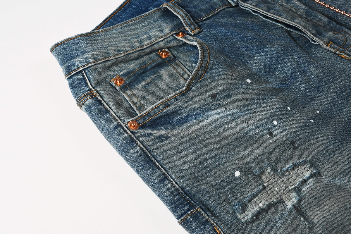 Jeans Purple Brand – Lavado Azul con Salpicaduras y Roturas