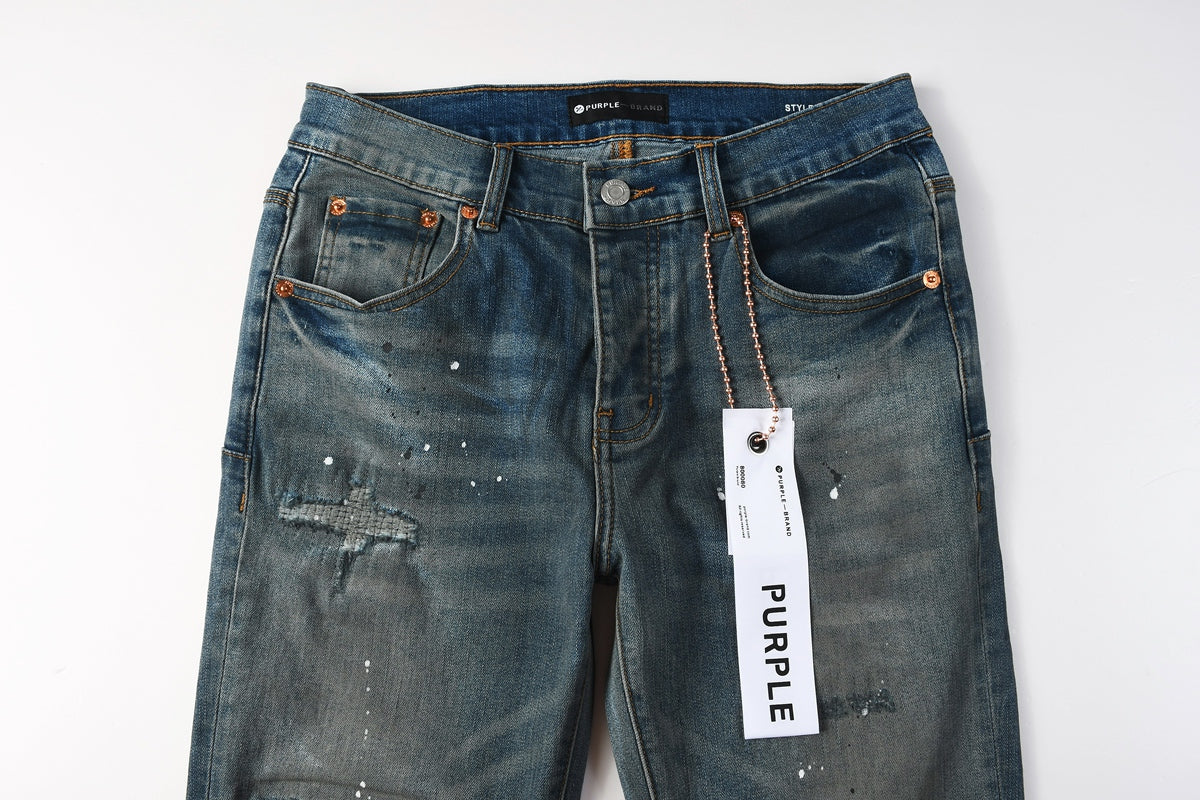 Jeans Purple Brand – Lavado Azul con Salpicaduras y Roturas