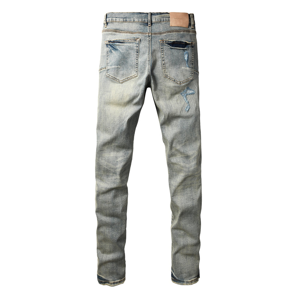 Jeans Purple Brand – Lavado Vintage con Parches Azules