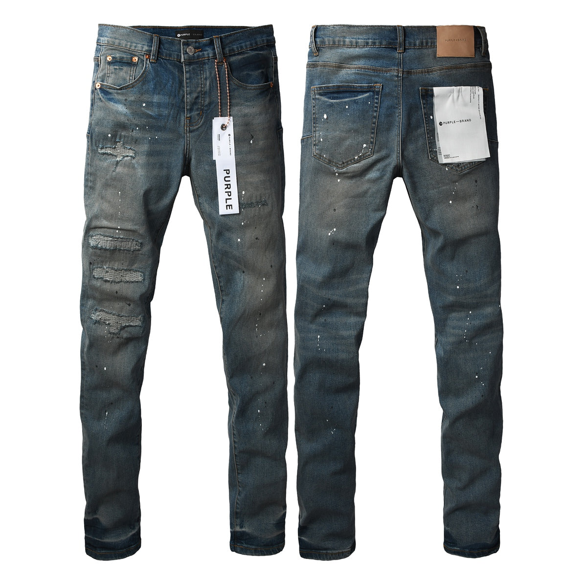 Jeans Purple Brand – Lavado Azul con Salpicaduras y Roturas