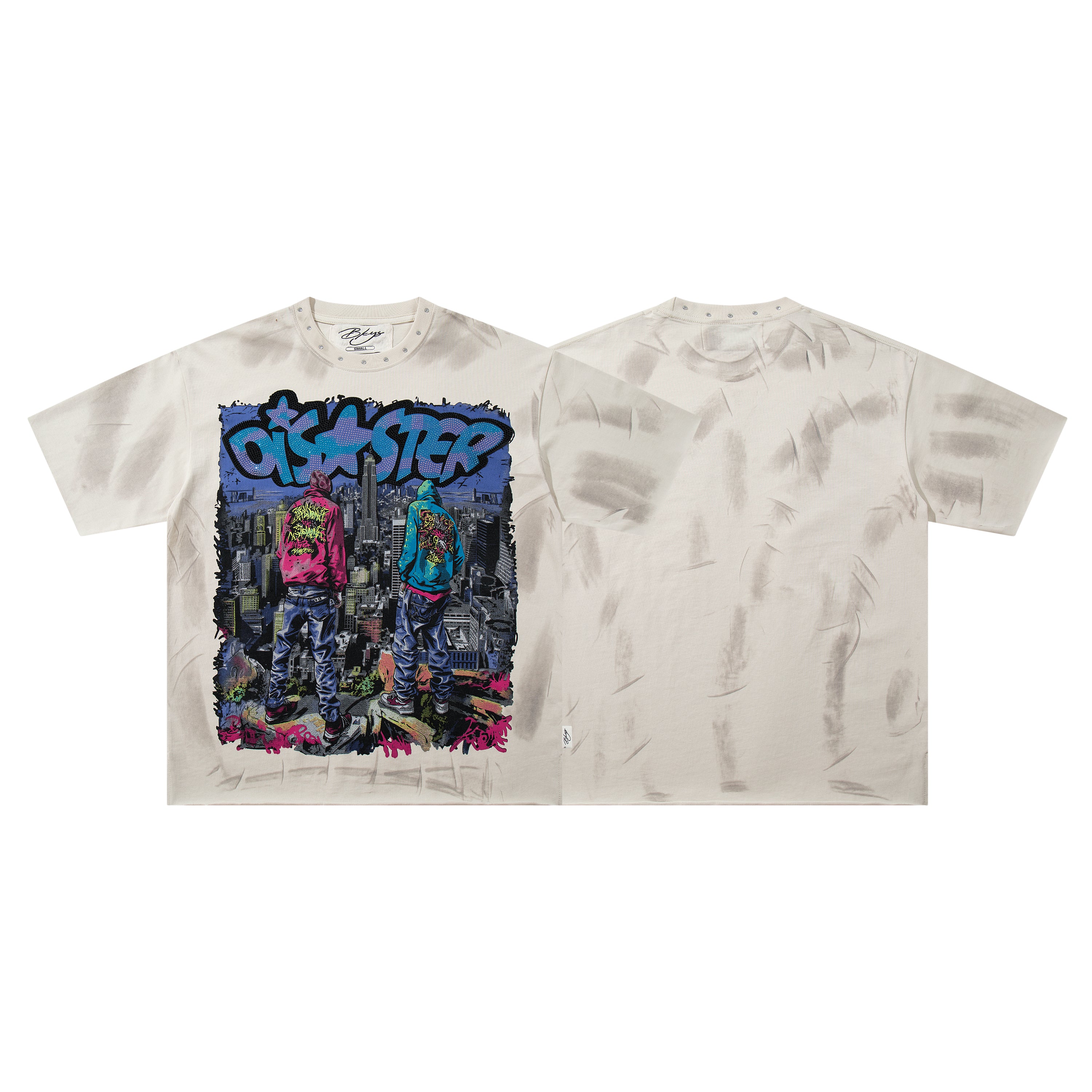 Camiseta Corta Urbana BKYS "Disaster" - Off-White / Gris Claro