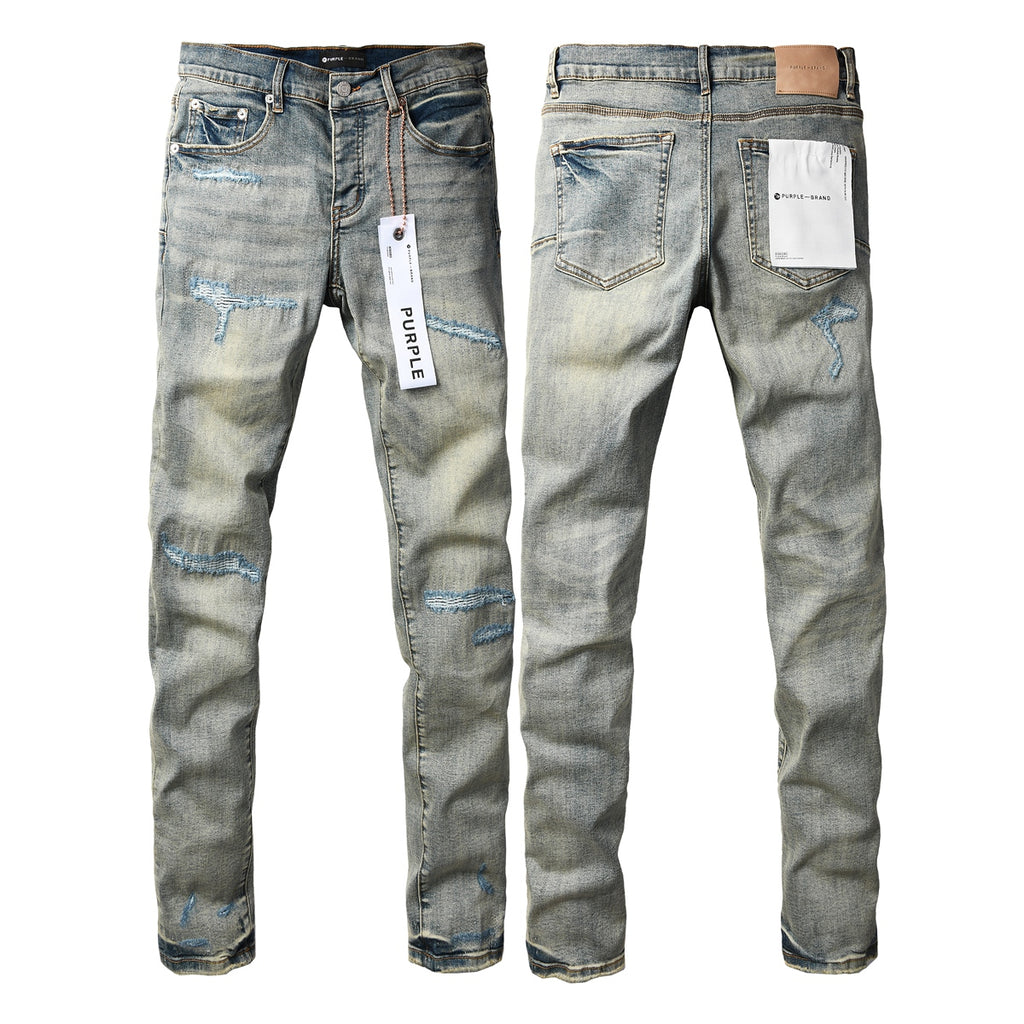 Jeans Purple Brand – Lavado Vintage con Parches Azules