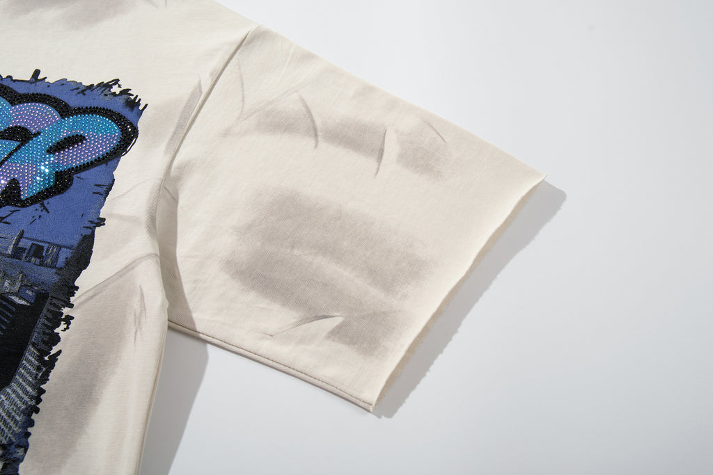 Camiseta Corta Urbana BKYS "Disaster" - Off-White / Gris Claro