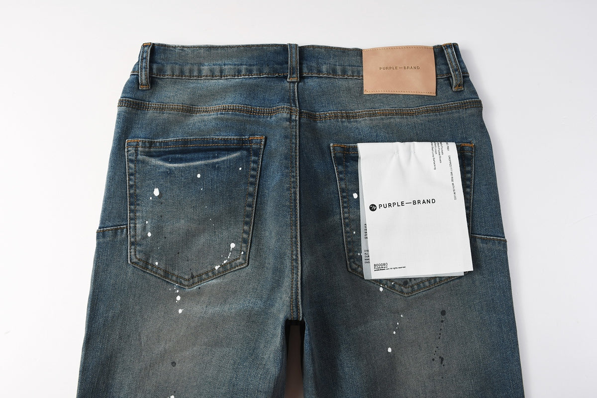 Jeans Purple Brand – Lavado Azul con Salpicaduras y Roturas