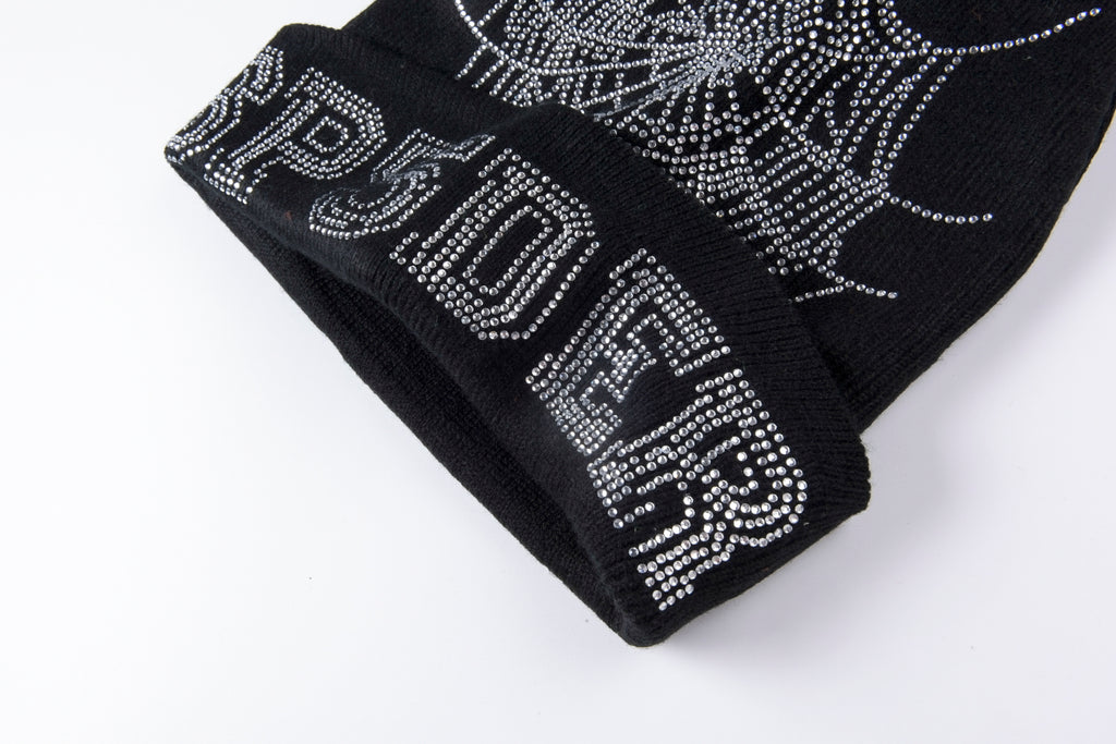 Gorro de Lana Negro con Diseño de Piedras Brillantes