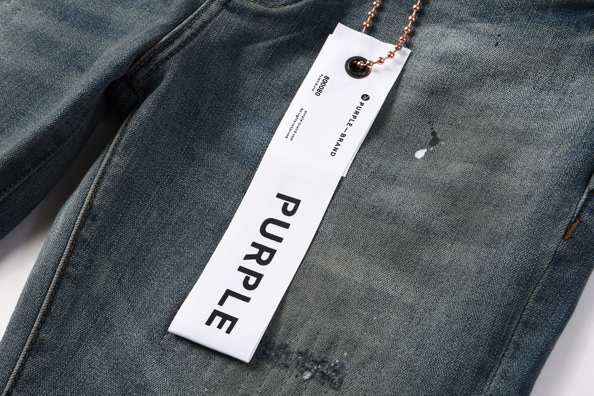 Jeans Purple Brand – Lavado Azul con Salpicaduras y Roturas
