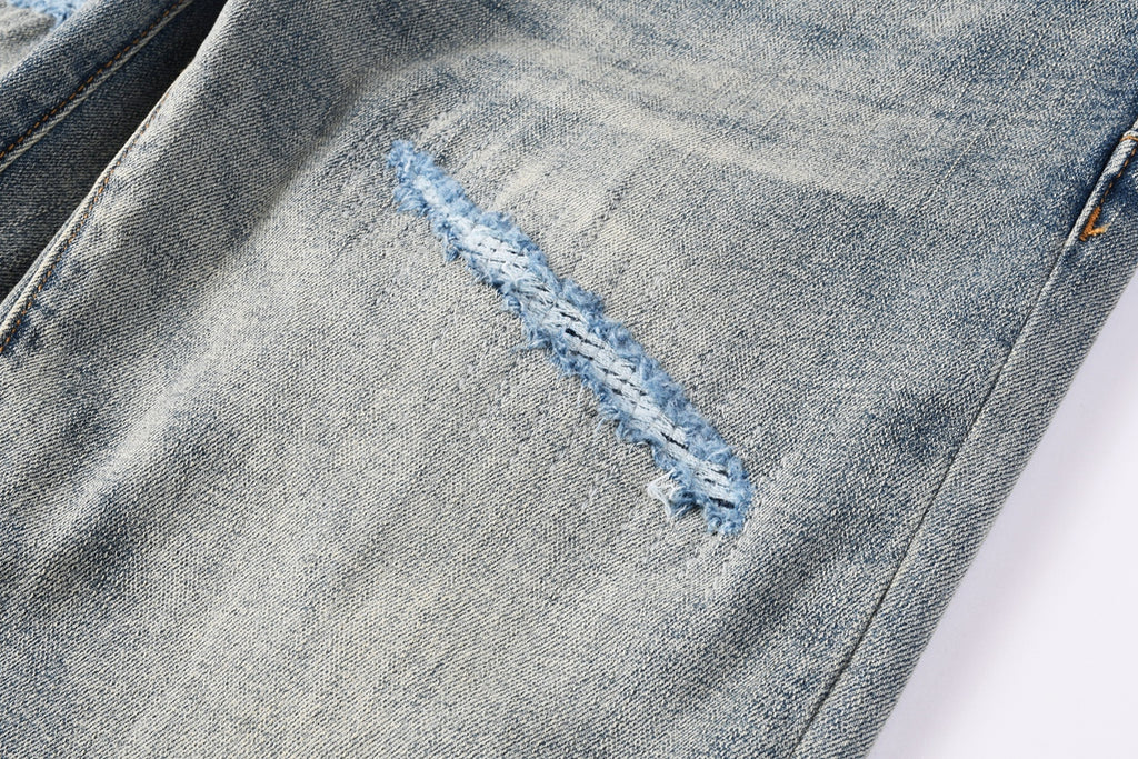 Jeans Purple Brand – Lavado Vintage con Parches Azules