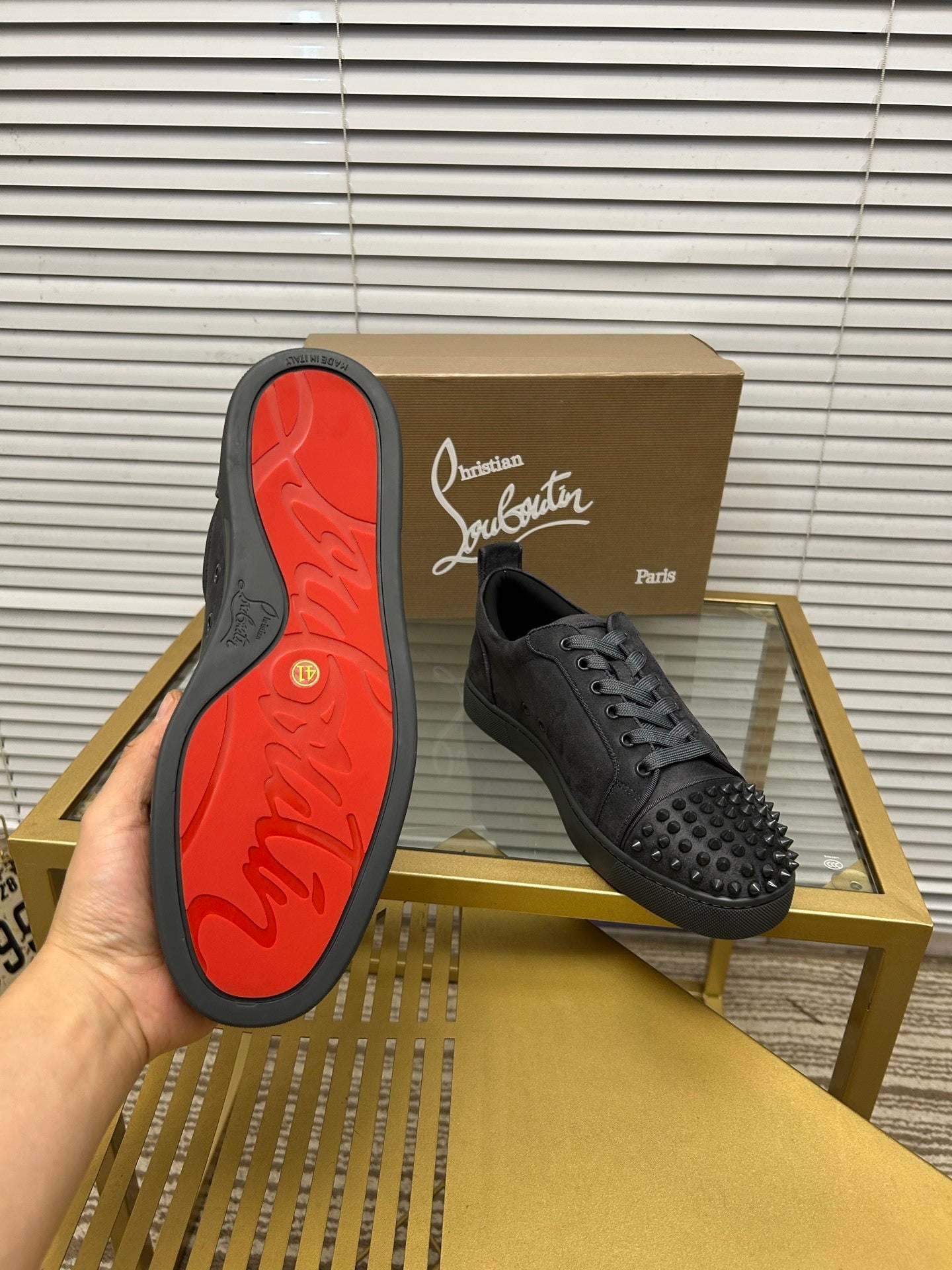 Christian Louboutin Louis Junior Spikes Orlato Flat Grey