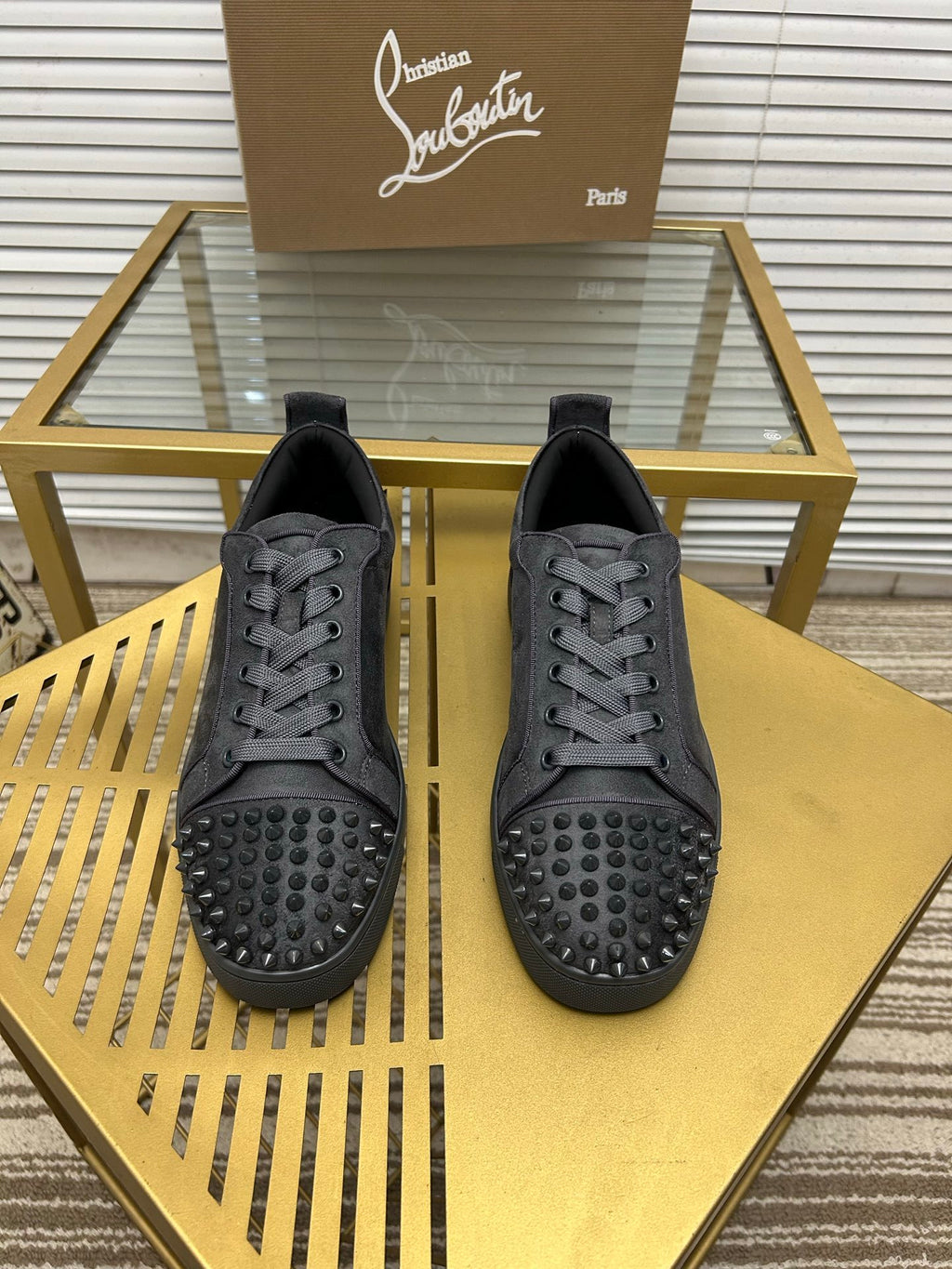 Christian Louboutin Louis Junior Spikes Orlato Flat Grey