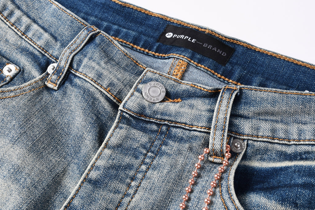 Jeans Purple Brand – Lavado Vintage con Parches Azules