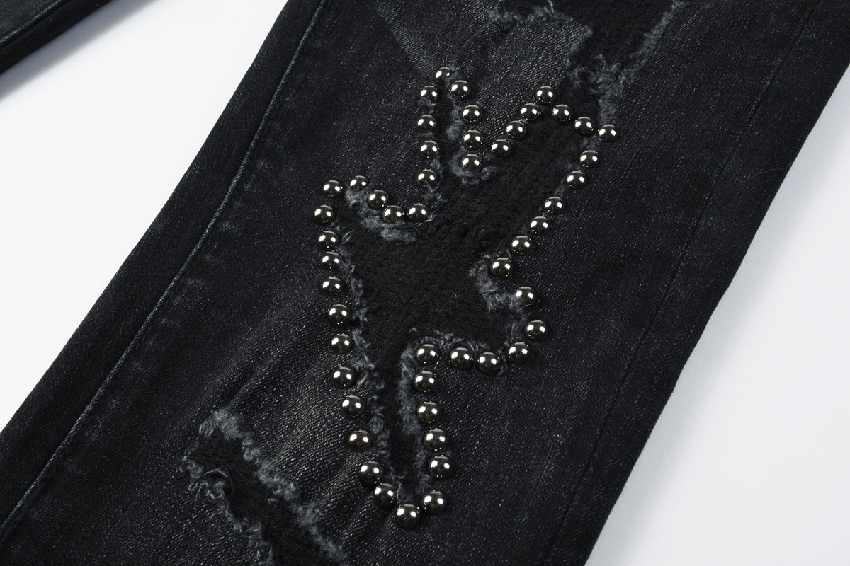 Jeans Negro Desgastado – Detalles en Pedrería