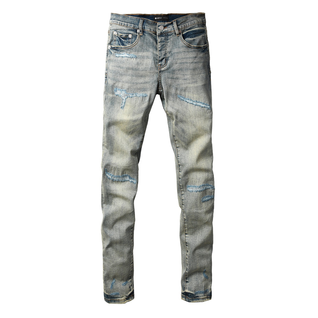 Jeans Purple Brand – Lavado Vintage con Parches Azules