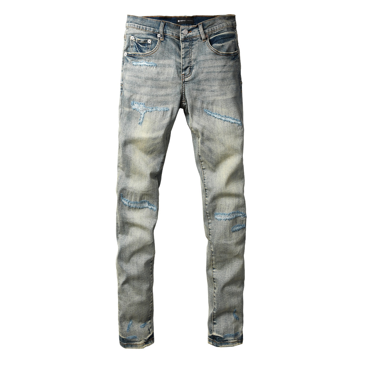 Jeans Purple Brand – Lavado Vintage con Parches Azules