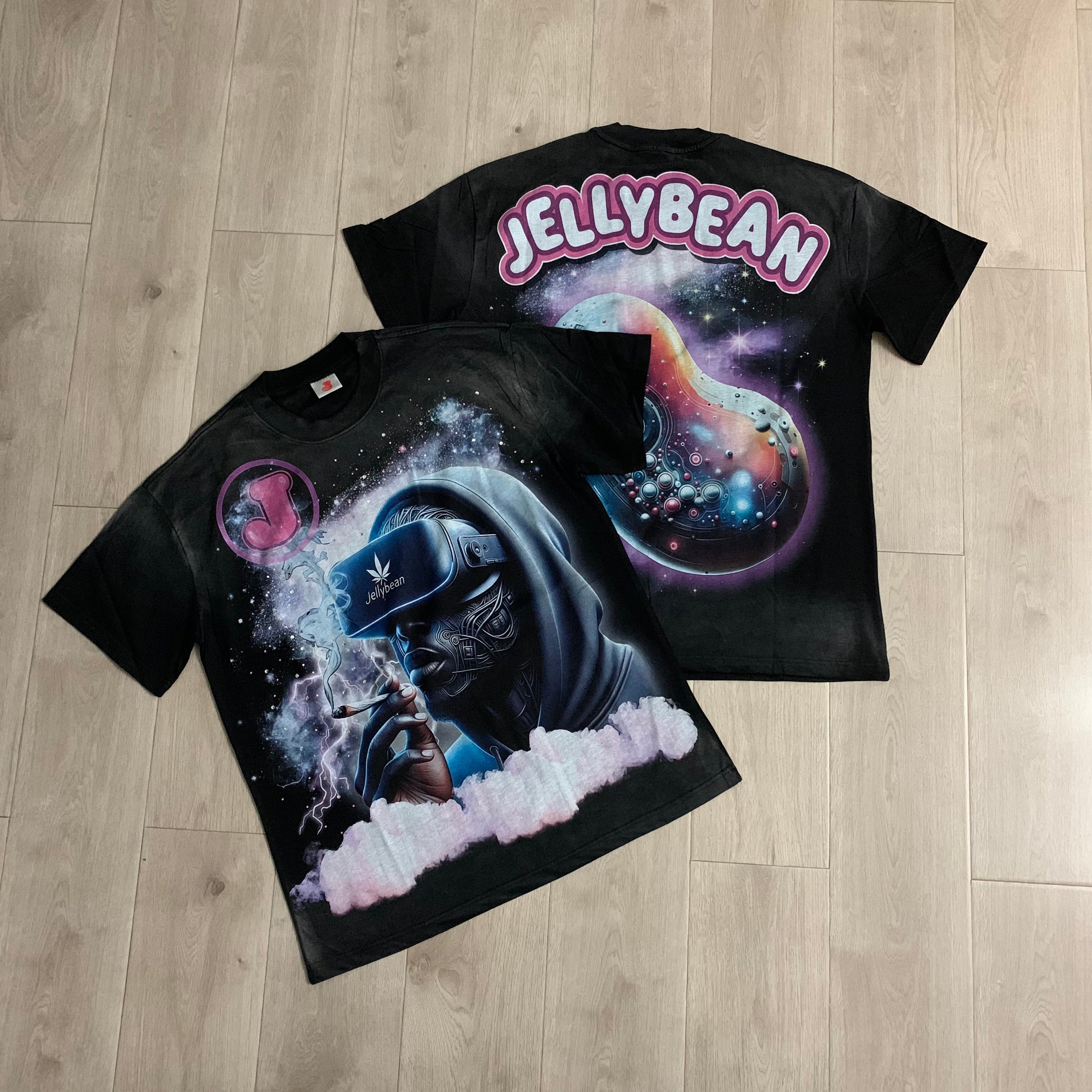 Playera Streetwear Oversize "Jellybean Galactic VR" – Negro Lavado