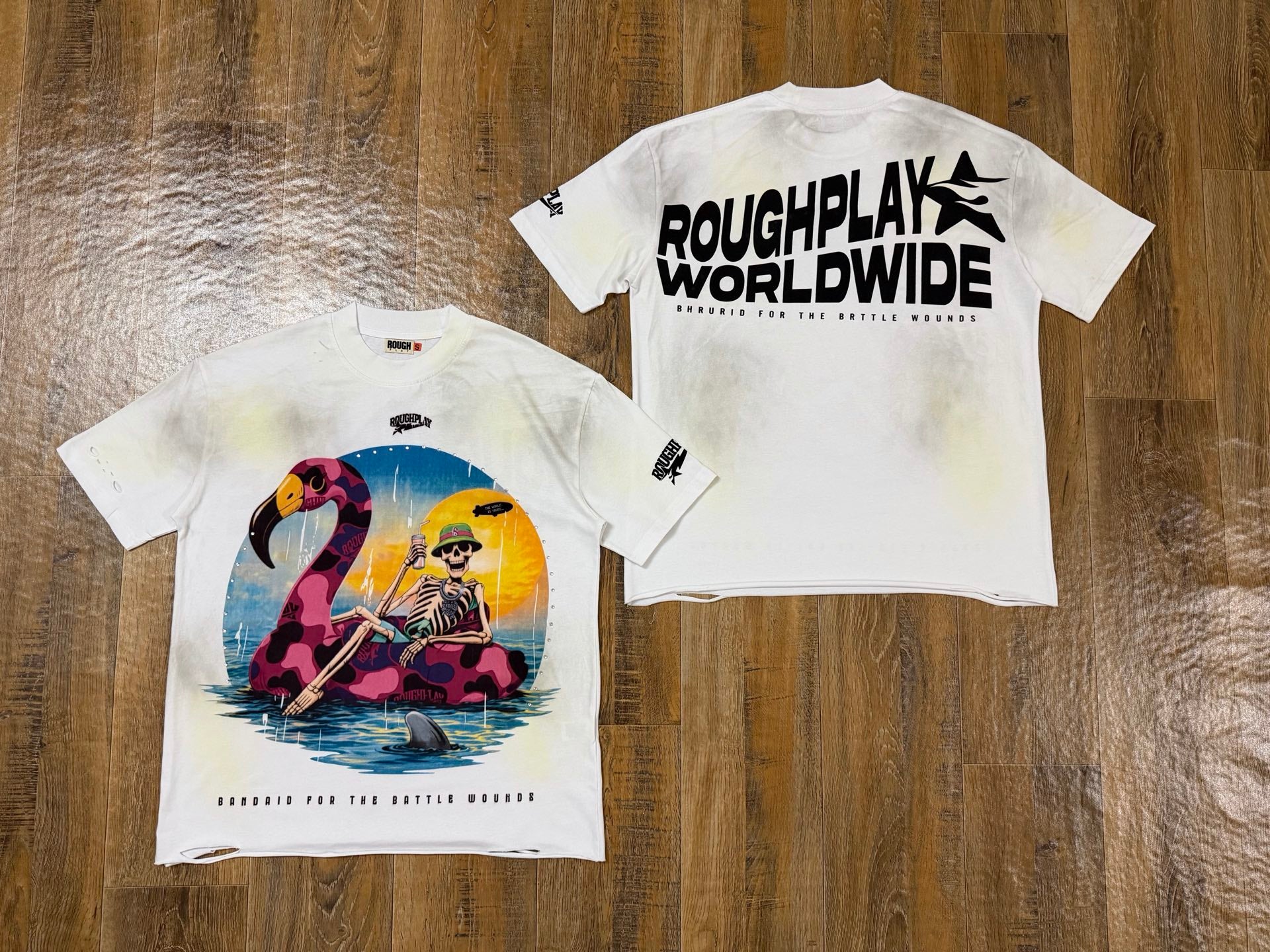 RoughPlay "Battle Wounds" Flamingo Skeleton Cut-Off Tee