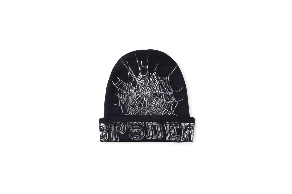 Gorro de Lana Negro con Diseño de Piedras Brillantes