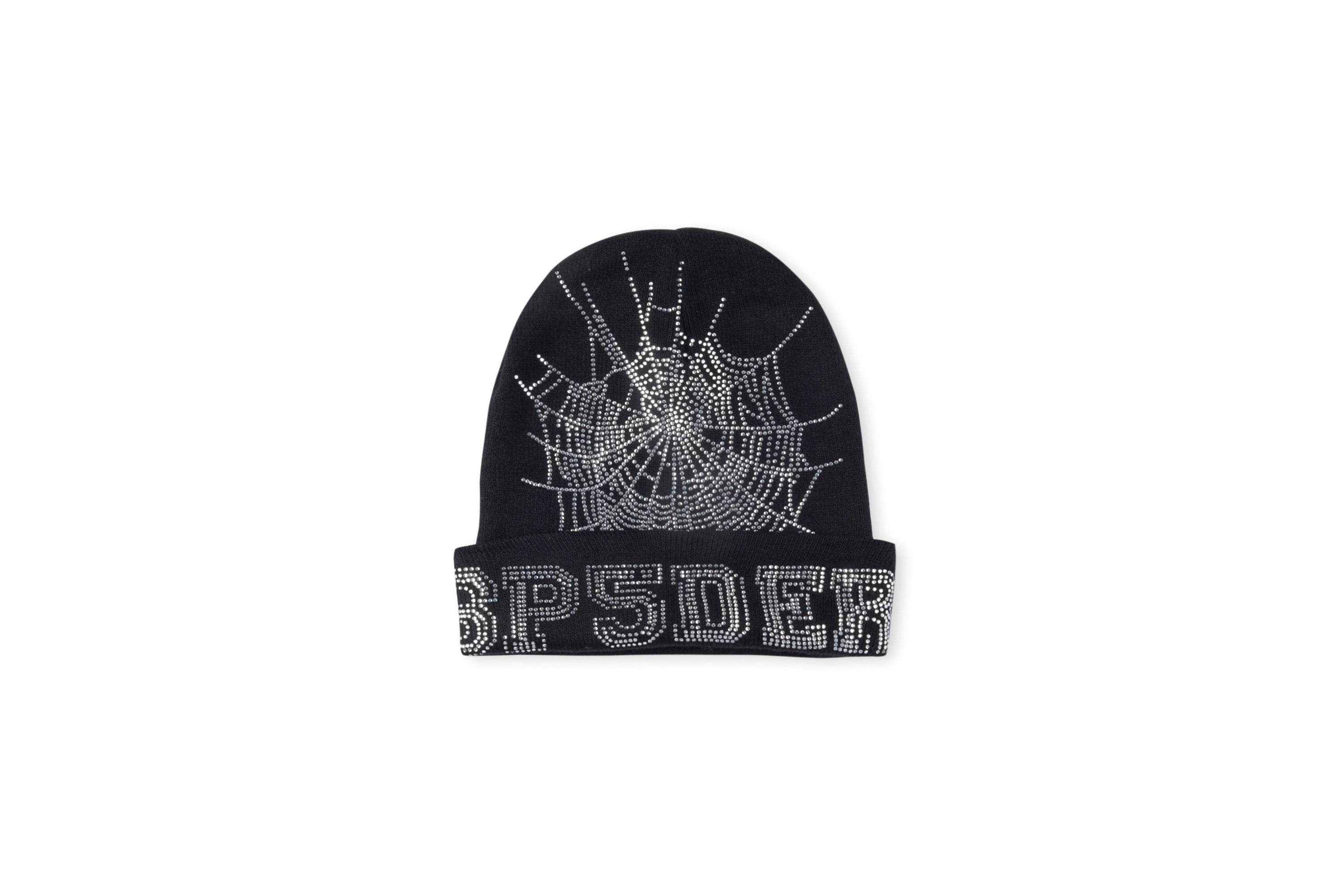 Gorro de Lana Negro con Diseño de Piedras Brillantes