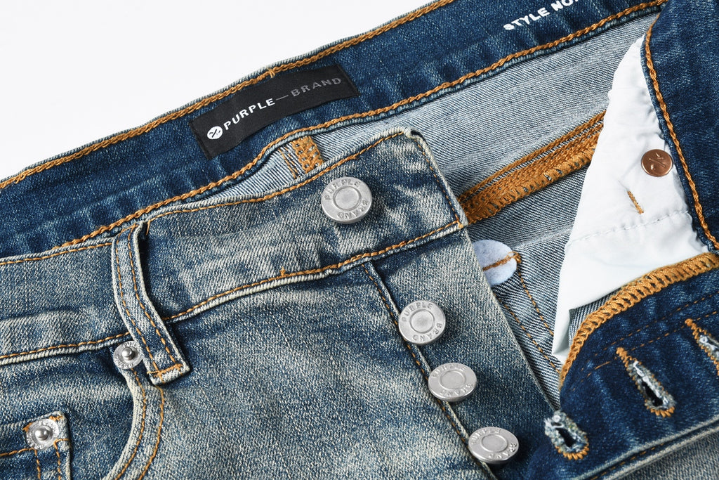 Jeans Purple Brand – Lavado Vintage con Parches Azules