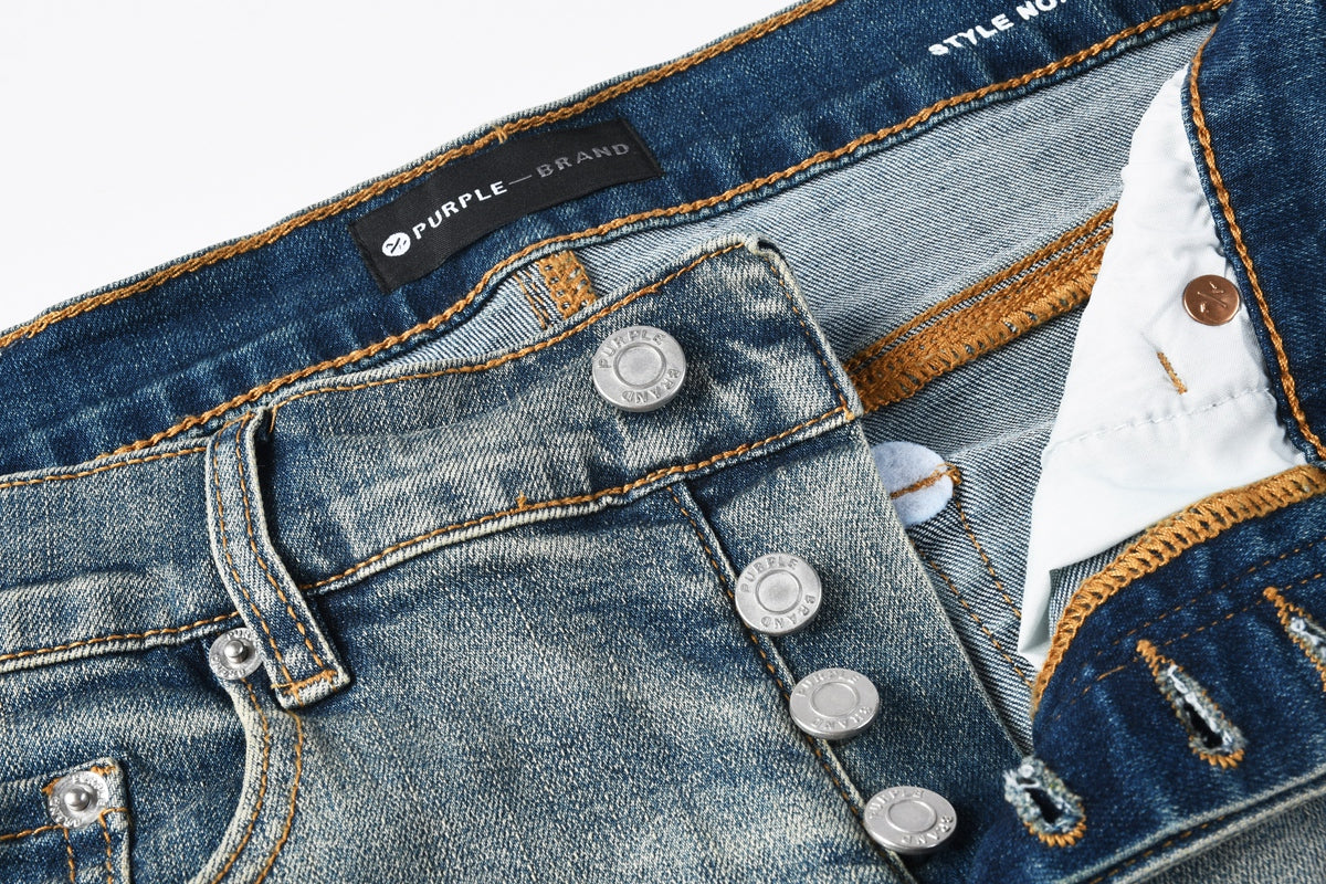 Jeans Purple Brand – Lavado Vintage con Parches Azules