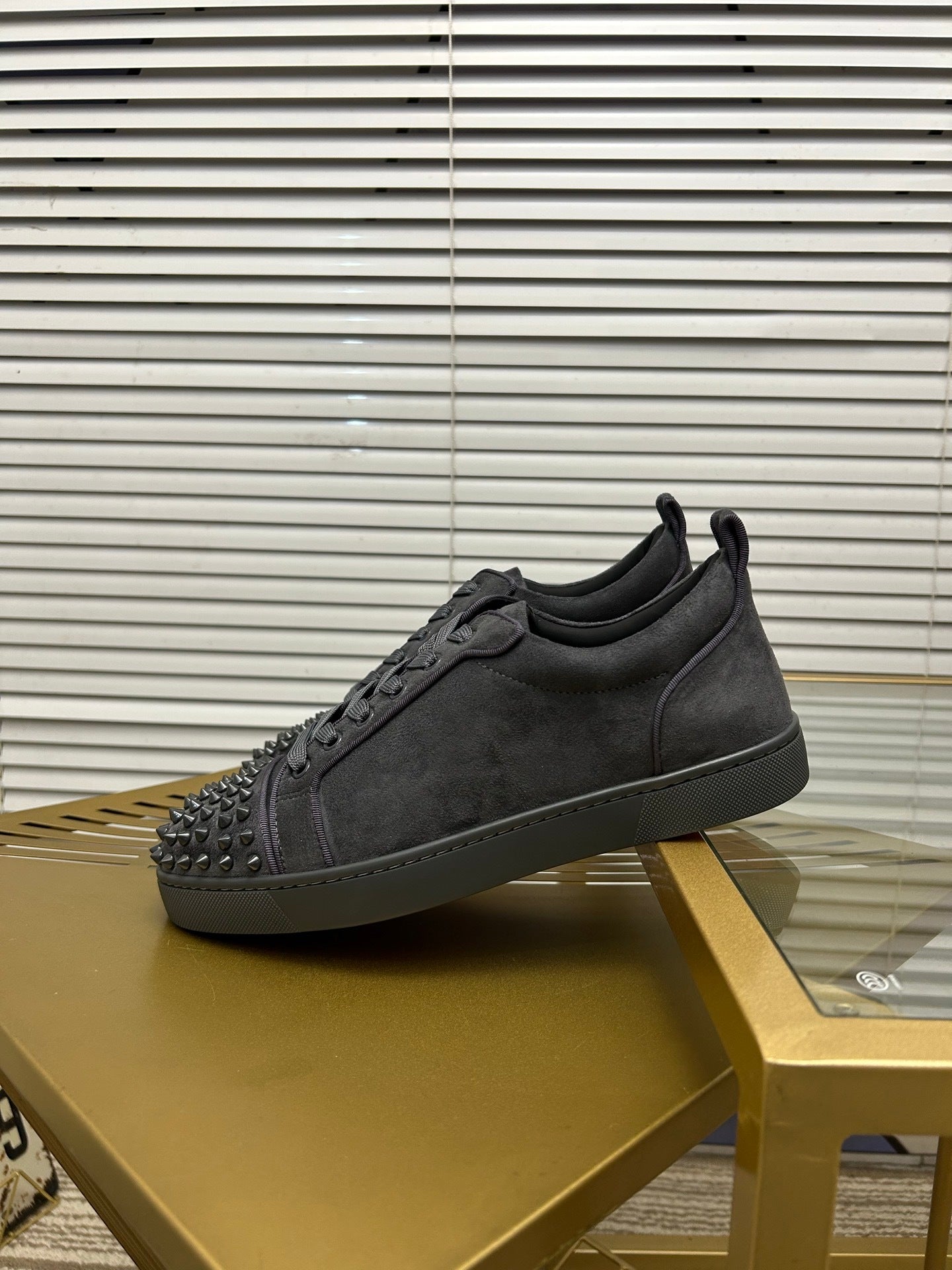 Christian Louboutin Louis Junior Spikes Orlato Flat Grey