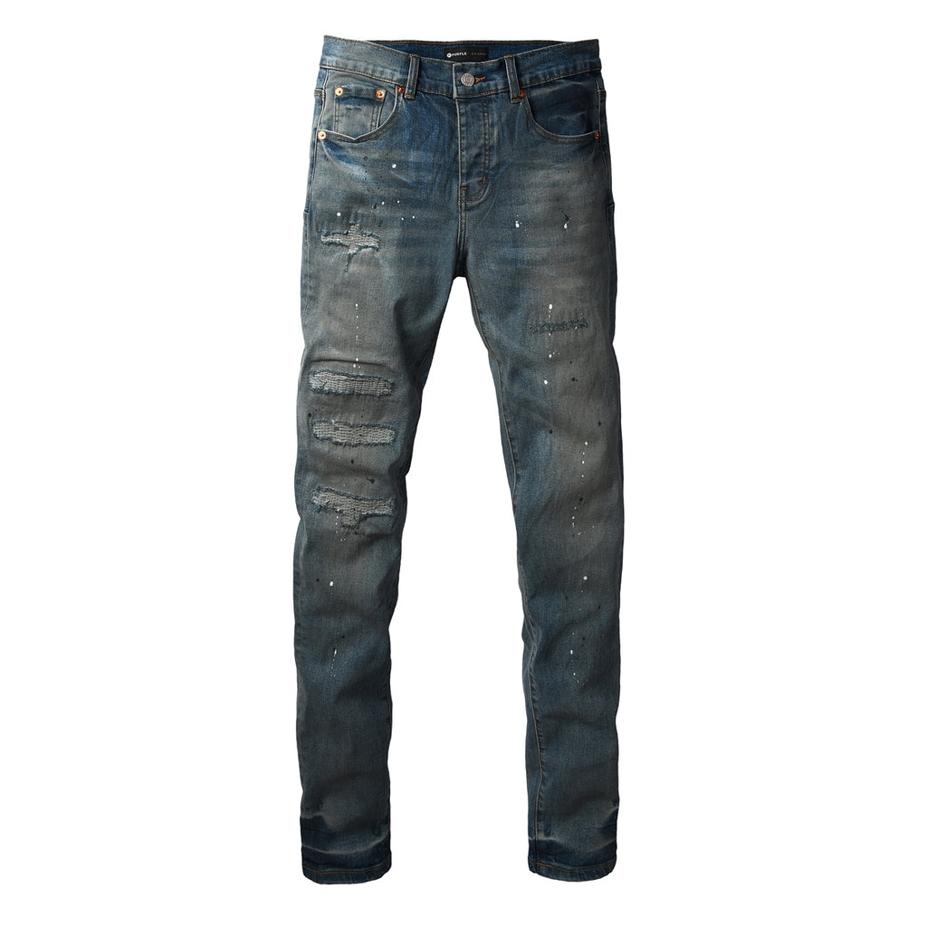 Jeans Purple Brand – Lavado Azul con Salpicaduras y Roturas